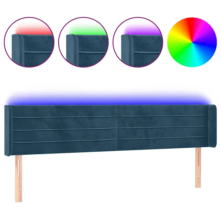 Tête de lit à LED Bleu foncé 163x16x78/88 cm Velours - 2