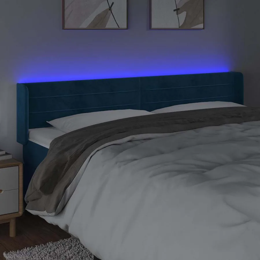 Tête de lit à LED Bleu foncé 163x16x78/88 cm Velours - 4