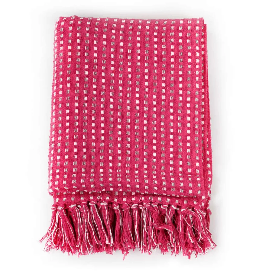 Couverture coton à carreaux 160x210 cm Rose - 2