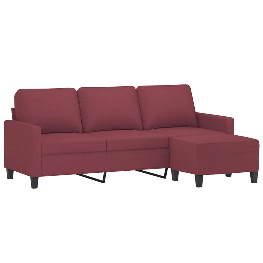 Canapé à 3 places avec repose-pieds Rouge bordeaux 180 cm Tissu - 3