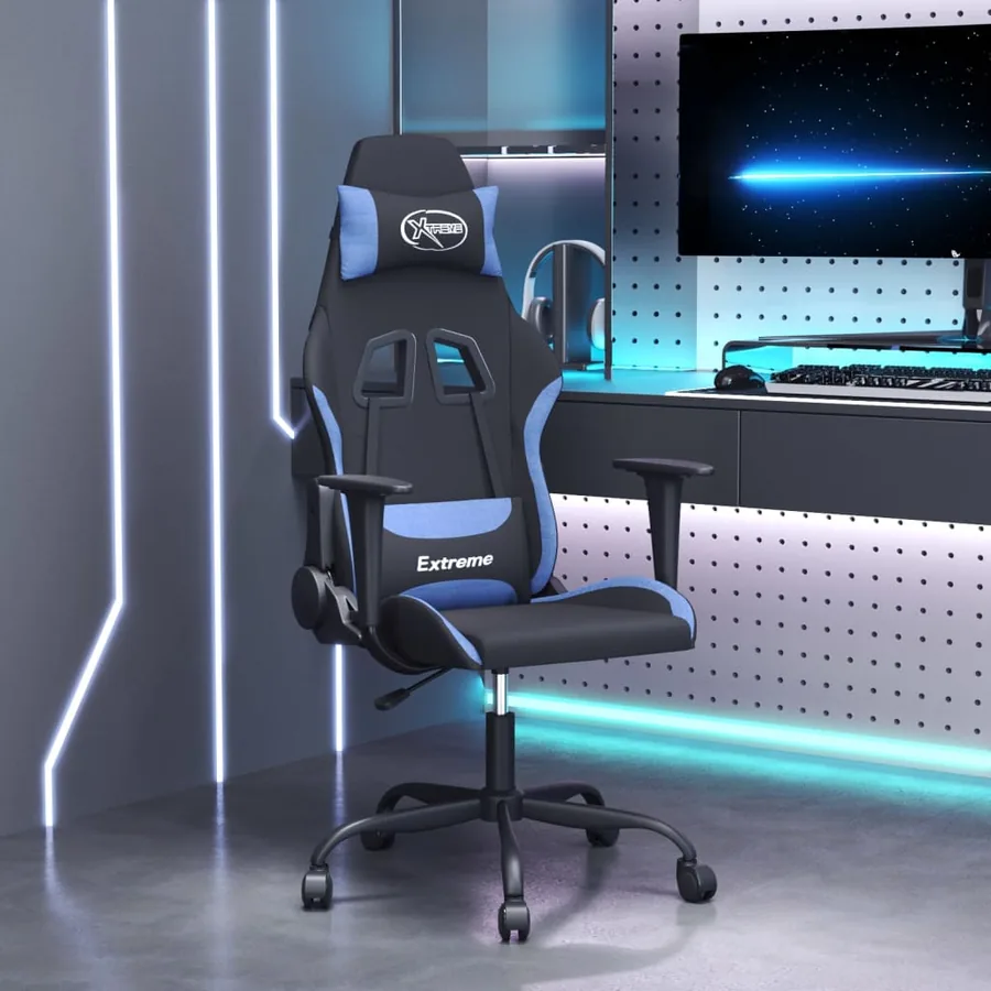 Chaise de jeu de massage Noir et bleu Tissu