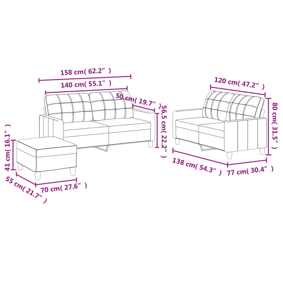 Ensemble de canapés 3 pcs avec coussins Crème Similicuir - 9