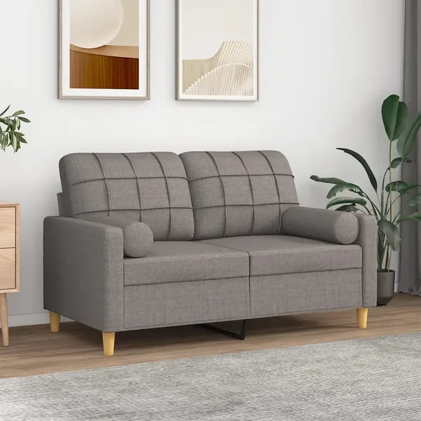Canapé 2 places avec oreillers décoratifs taupe 120 cm tissu
