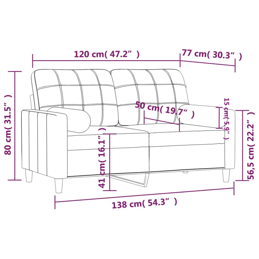 Canapé 2 places avec oreillers décoratifs taupe 120 cm tissu - 8