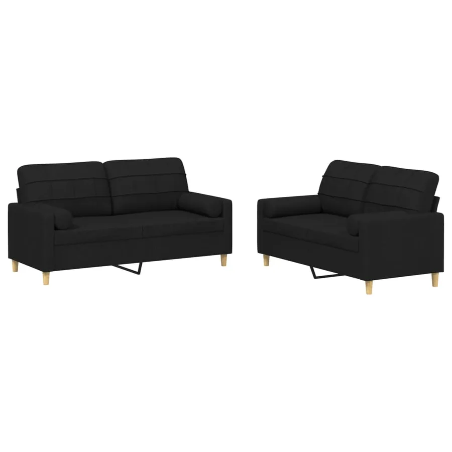 Ensemble de canapés 2 pcs avec coussins noir tissu - 2