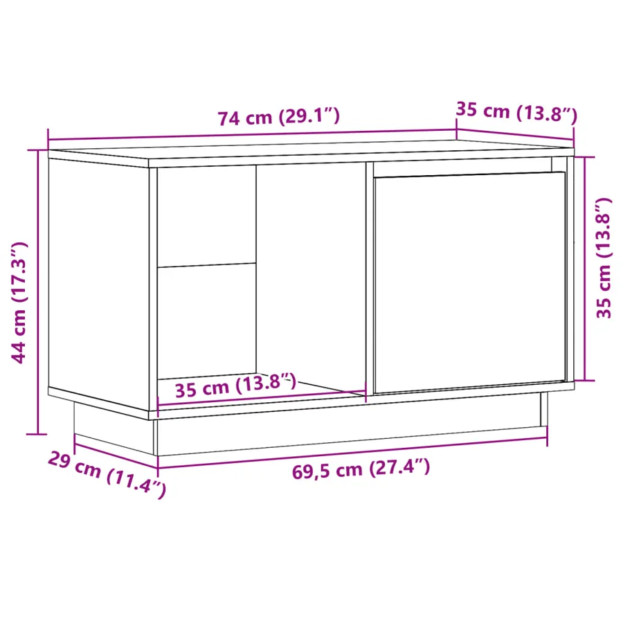 Meuble TV Marron miel 74x35x44 cm Bois de pin massif - 11