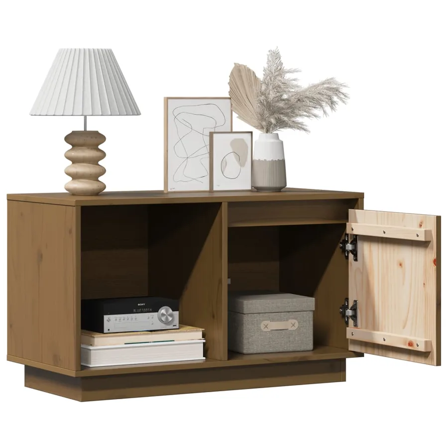 Meuble TV Marron miel 74x35x44 cm Bois de pin massif - 3