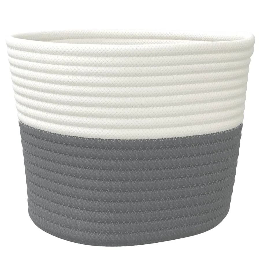 Paniers de rangement 2 pcs gris et blanc Ø24x18 cm coton - 5