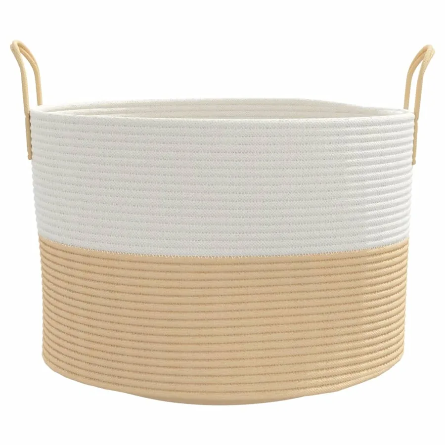 Panier de rangement beige et blanc Ø51x33 cm coton - 4