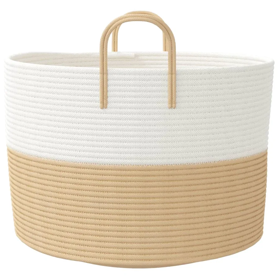 Panier de rangement beige et blanc Ø51x33 cm coton - 5