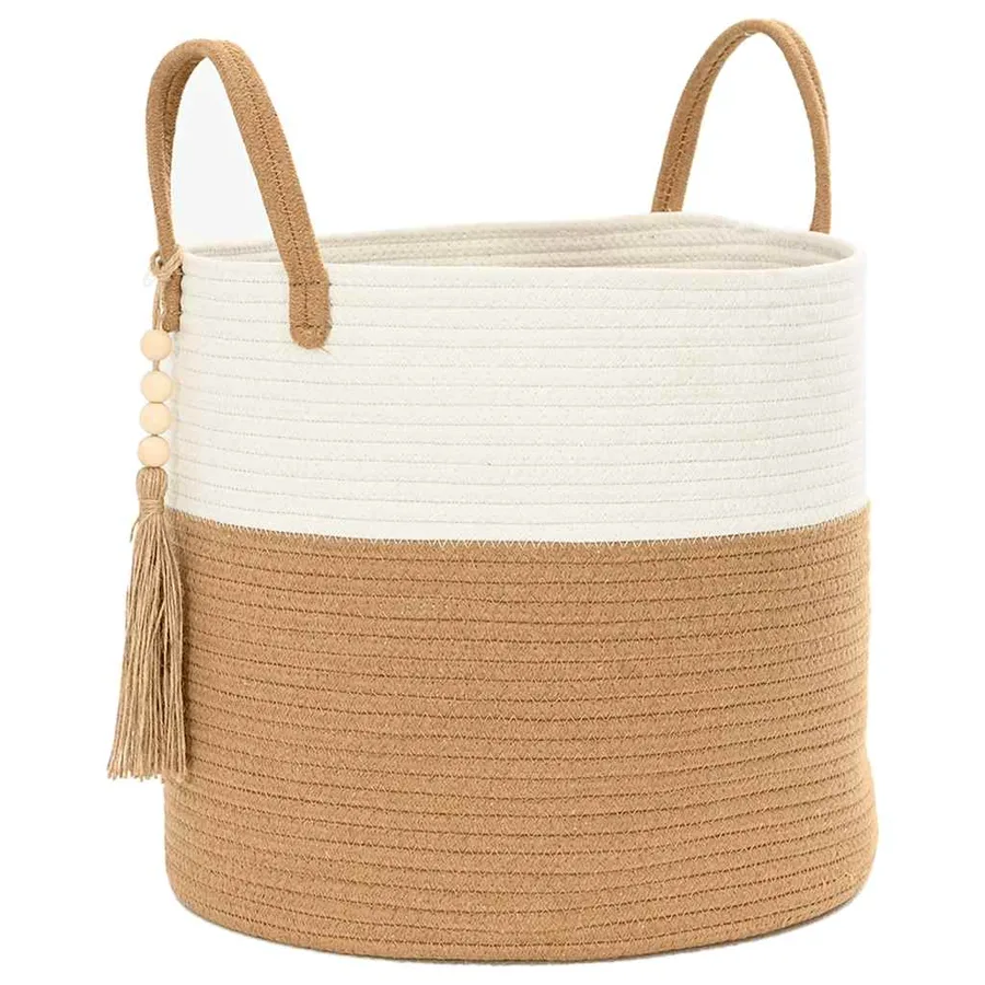 Panier de rangement marron et blanc Ø40x35 cm coton - 2