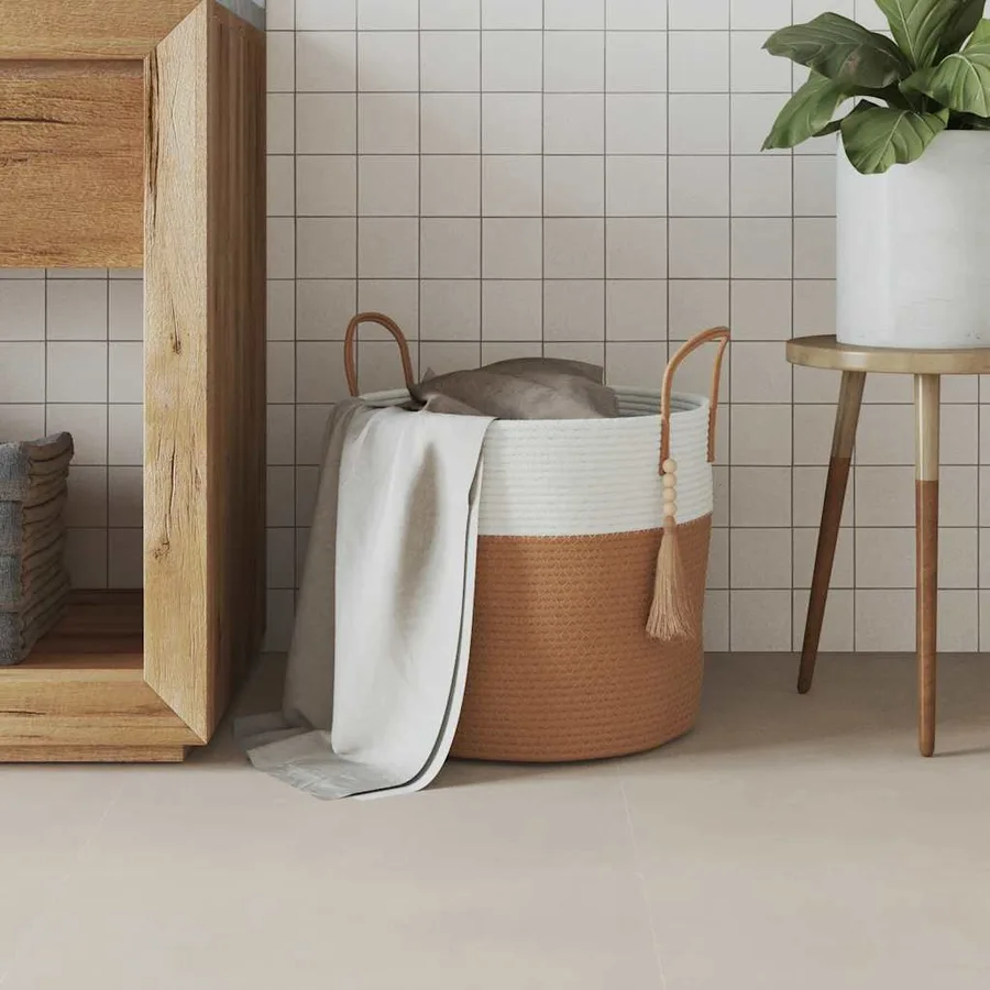 Panier de rangement marron et blanc Ø40x35 cm coton - 3