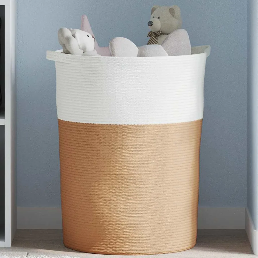 Panier de rangement marron et blanc Ø49x65 cm coton