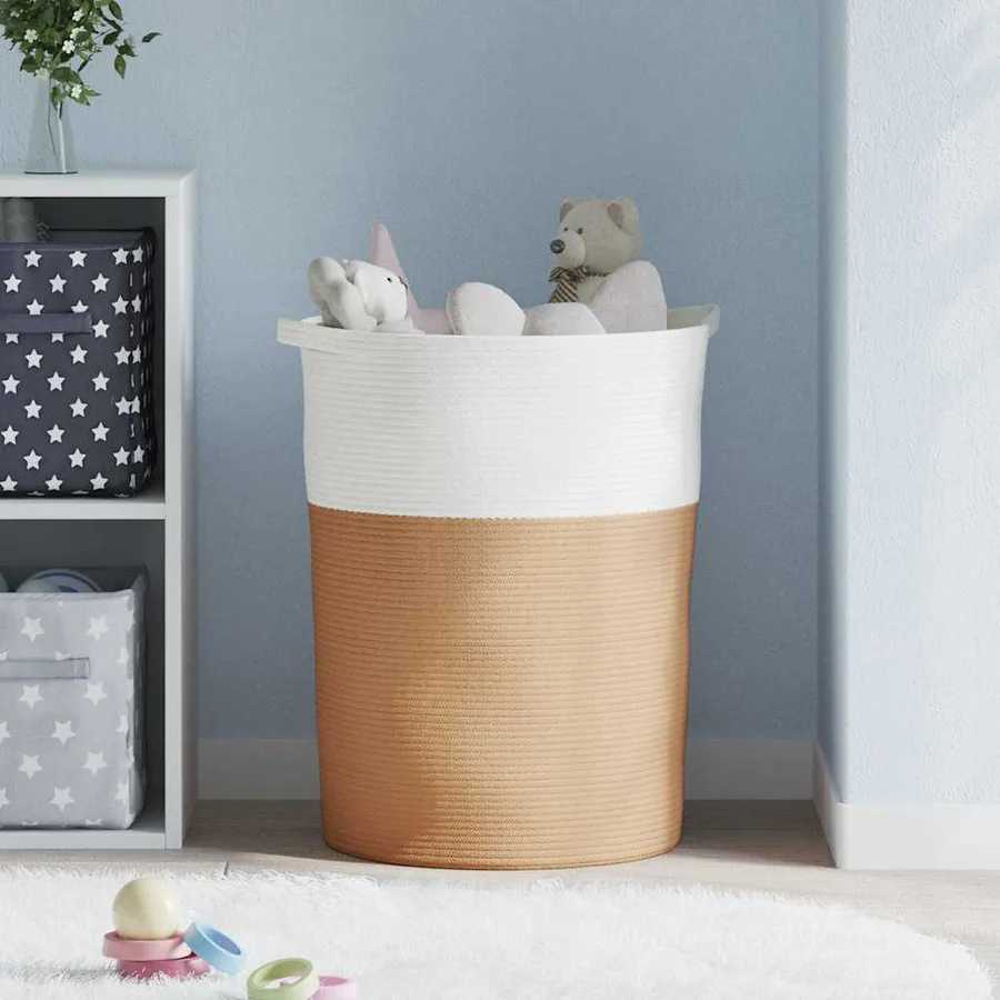 Panier de rangement marron et blanc Ø49x65 cm coton - 3