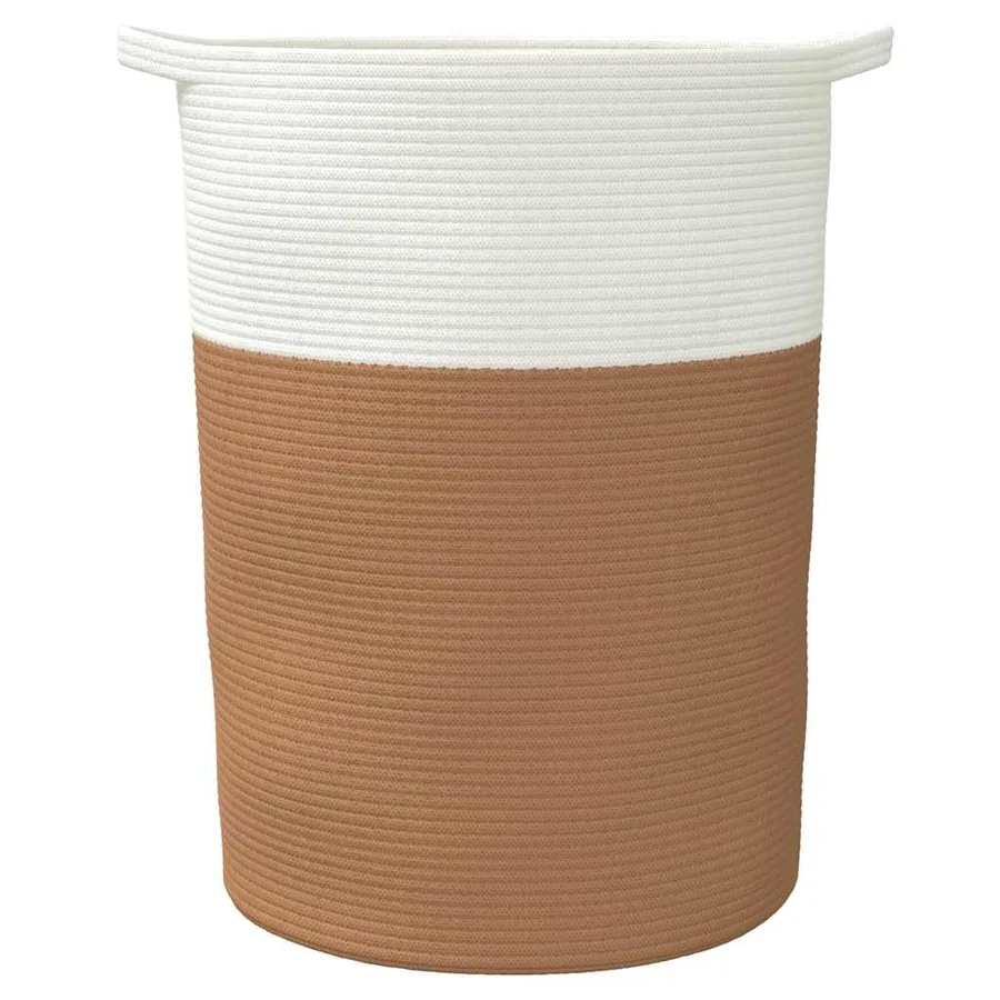 Panier de rangement marron et blanc Ø49x65 cm coton - 4