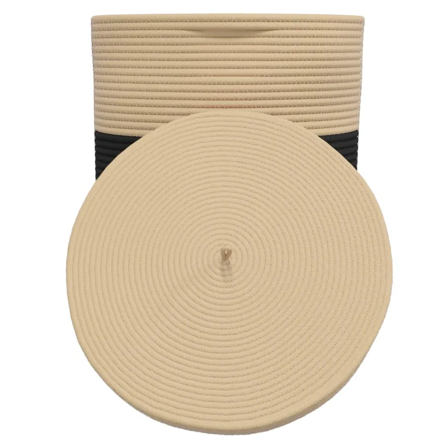 Panier de rangement avec couvercle noir et beige Ø37x50cm coton - 5