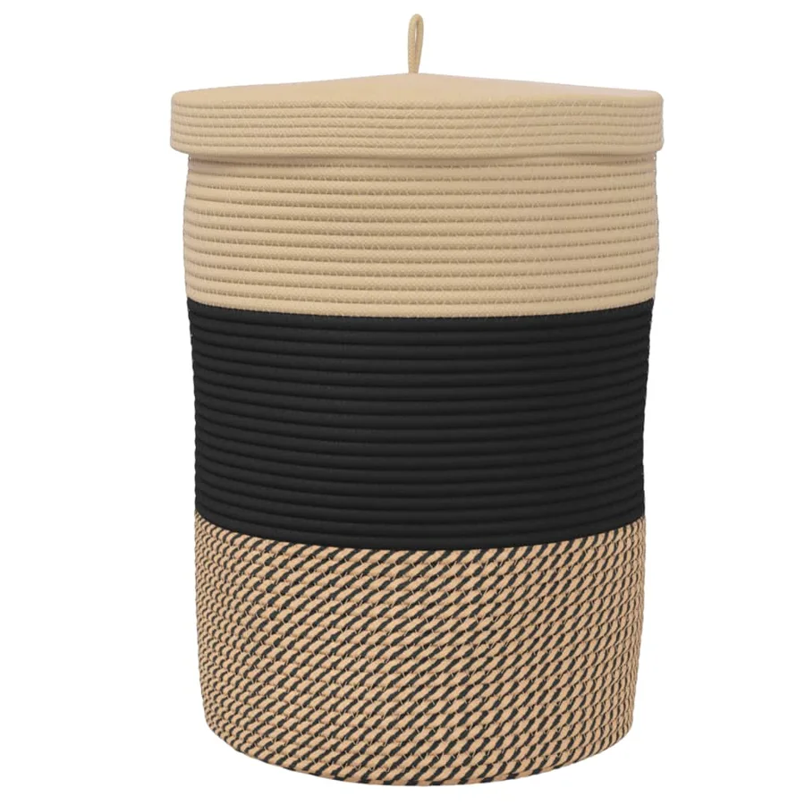 Panier de rangement avec couvercle noir et beige Ø37x50cm coton - 6