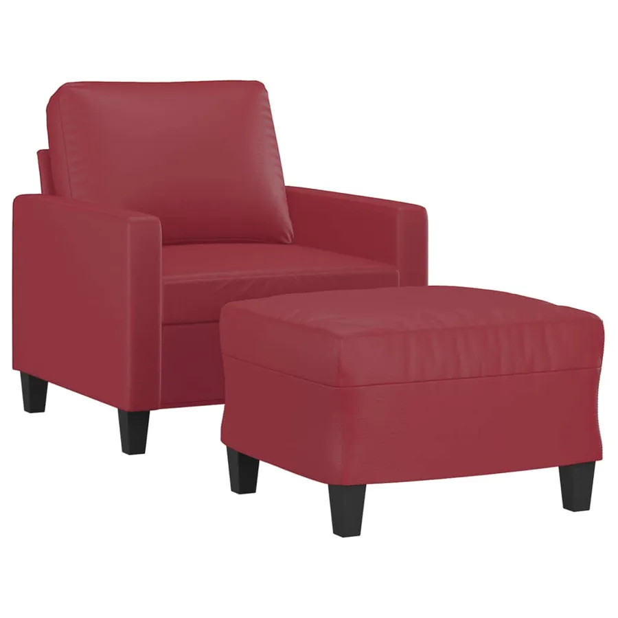 Fauteuil avec repose-pied Rouge bordeaux 60 cm Similicuir - 3