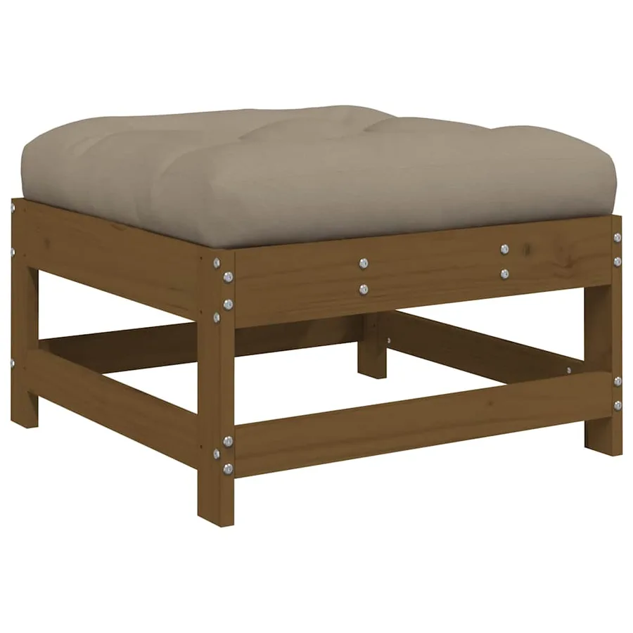 Repose-pied de jardin et coussin marron miel bois de pin massif - 2