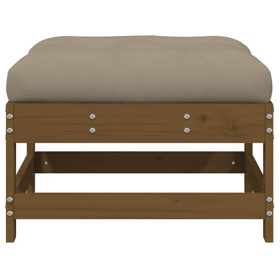 Repose-pied de jardin et coussin marron miel bois de pin massif - 3