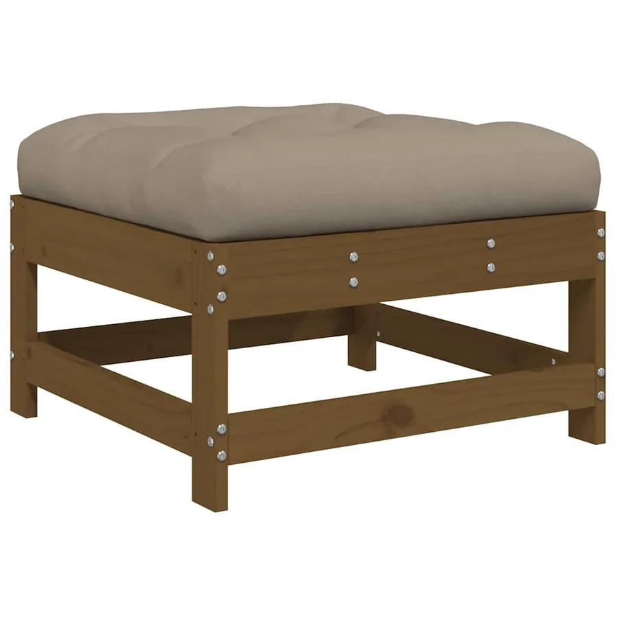 Repose-pied de jardin et coussin marron miel bois de pin massif - 5