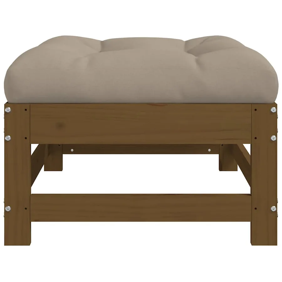 Repose-pied de jardin et coussin marron miel bois de pin massif - 6