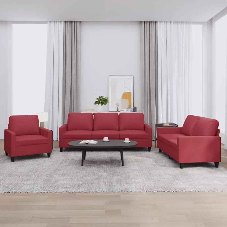 Ensemble de canapés 3 pcs et coussins Rouge bordeaux Similicuir