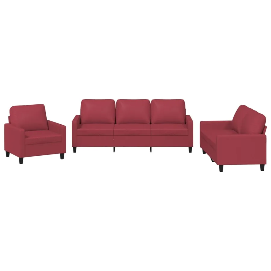 Ensemble de canapés 3 pcs et coussins Rouge bordeaux Similicuir - 2