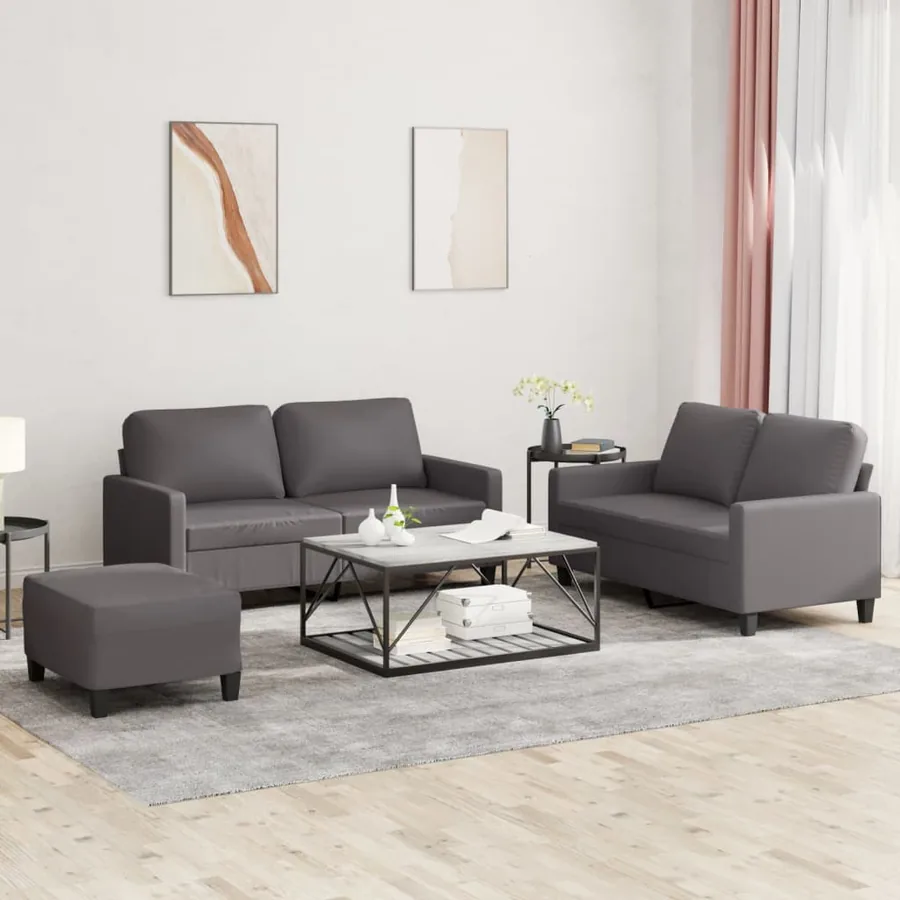Ensemble de canapés 3 pcs avec coussins Gris Similicuir