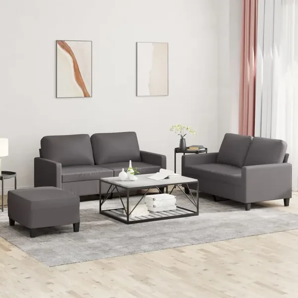 Ensemble de canapés 3 pcs avec coussins Gris Similicuir
