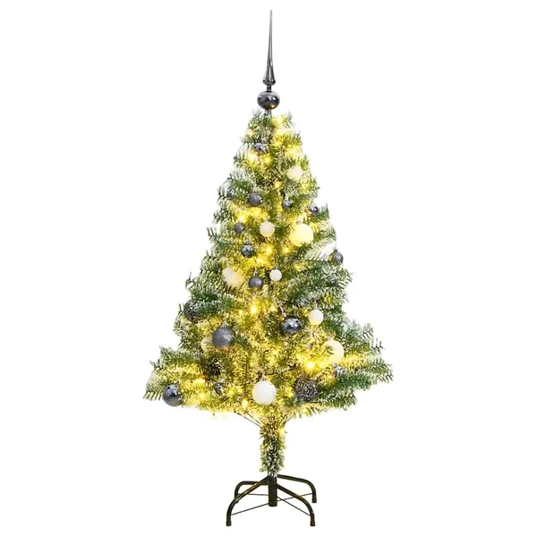 Sapin de Noël artificiel 150 LED&boules&neige floquée 150 cm