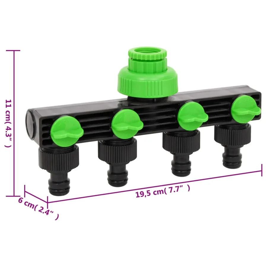 Adaptateur de robinet à 4 voies vert/noir 19,5x6x11 cm ABS & PP - 6