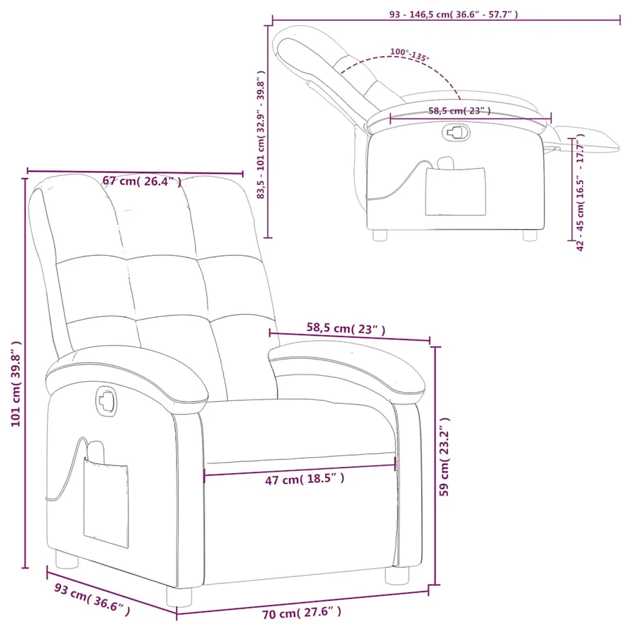 Fauteuil de massage inclinable Rouge bordeaux Tissu - 14