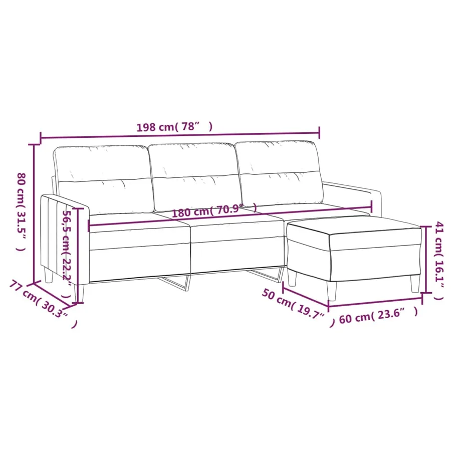 Canapé à 3 places avec repose-pieds Marron 180 cm Tissu - 7