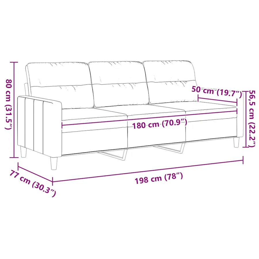Canapé à 3 places Rouge bordeaux 180 cm Tissu - 9