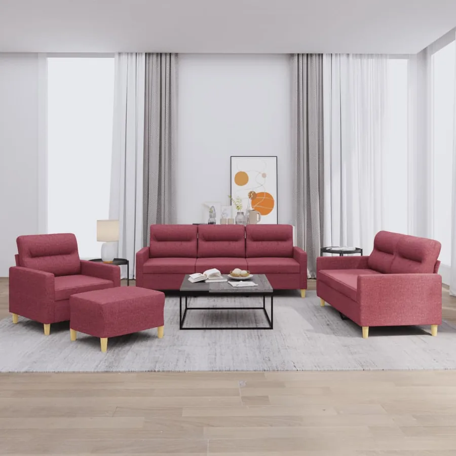 Ensemble de canapés 4 pcs avec coussins Rouge bordeaux Tissu