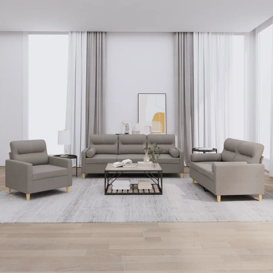 Ensemble de canapés 3 pcs avec coussins taupe tissu
