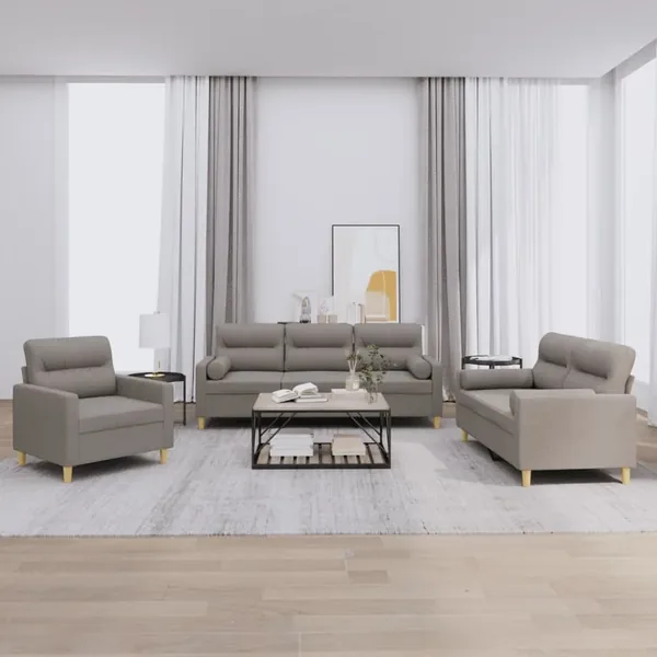 Ensemble de canapés 3 pcs avec coussins taupe tissu