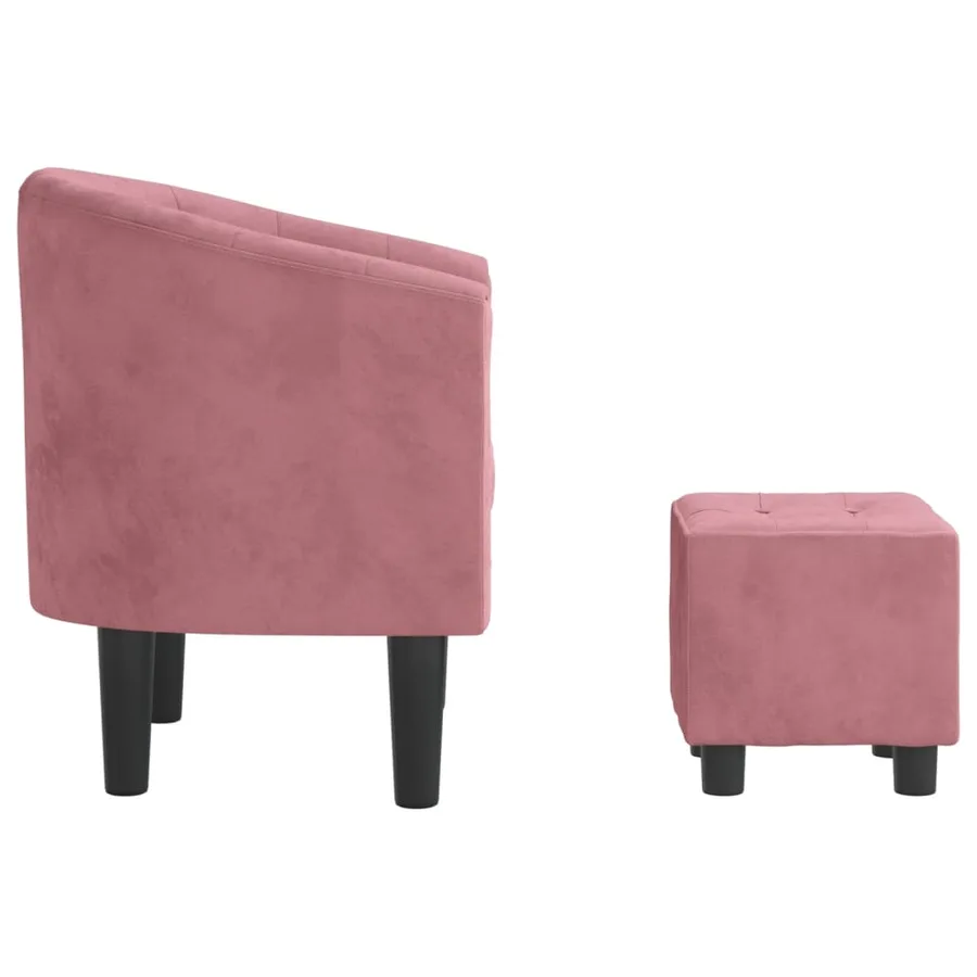 Fauteuil avec repose-pied rose velours - 4