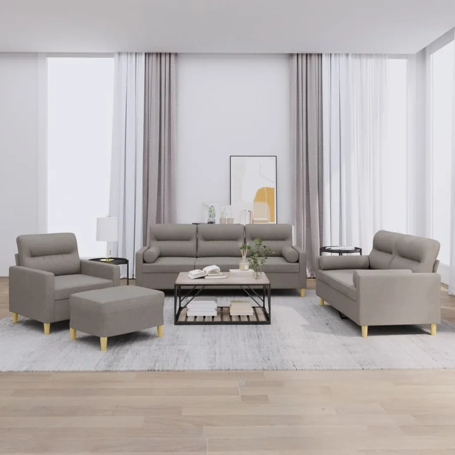 Ensemble de canapés 4 pcs avec coussins taupe tissu