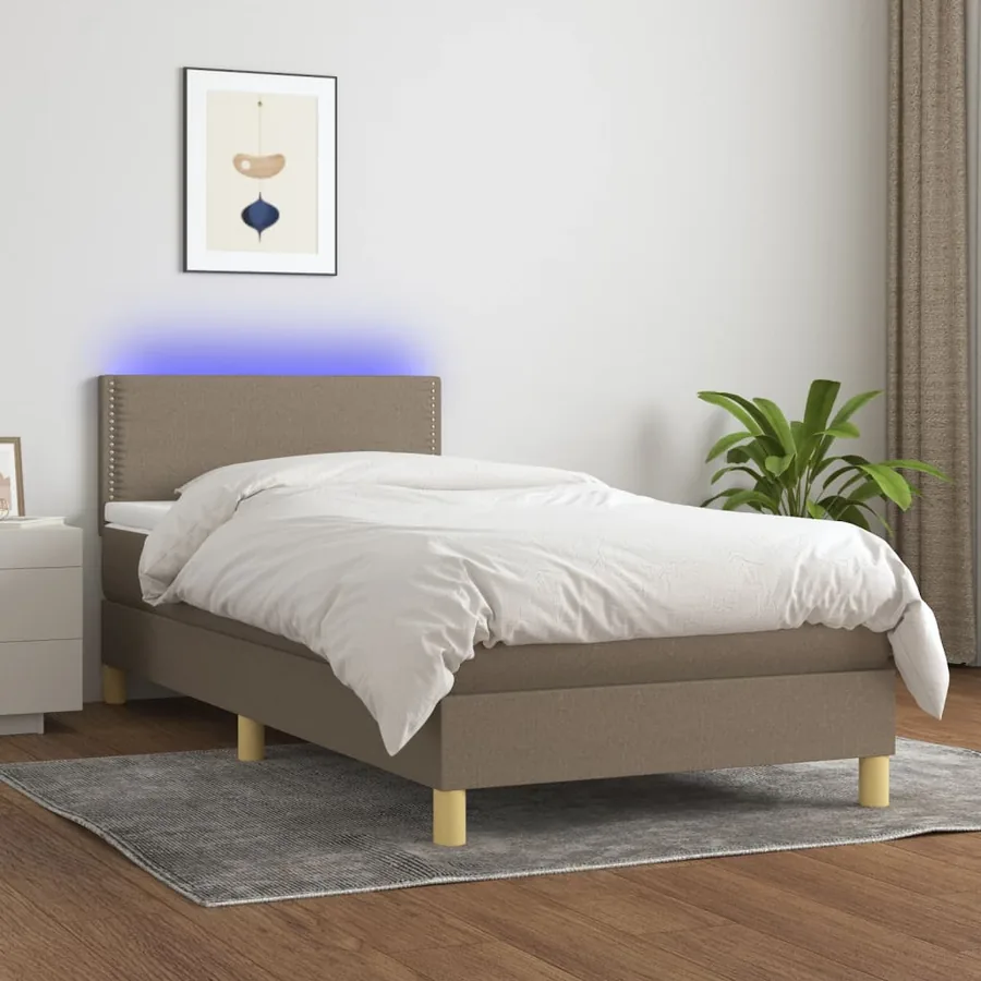 Sommier à lattes de lit avec matelas LED Taupe 90x200 cm Tissu