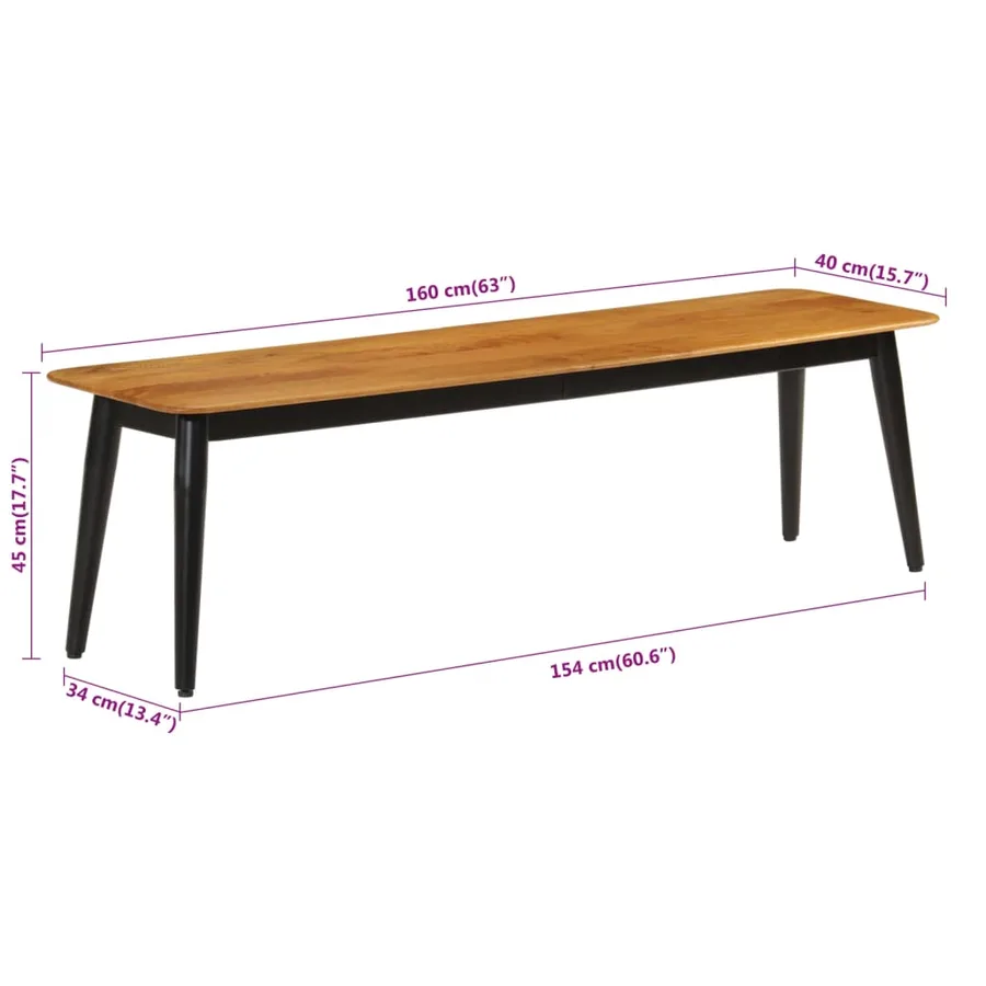 Banc 160x40x45 cm bois massif de manguier et fer - 7