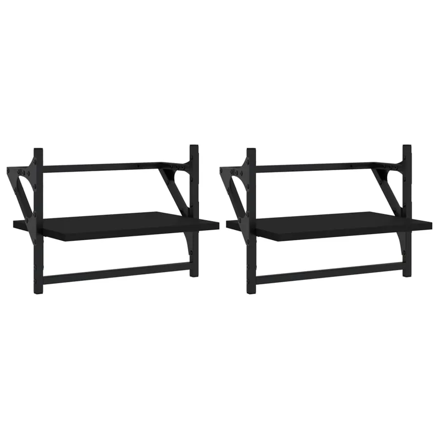 Étagères murales avec barres 2 pcs noir 40x25x30 cm - 2