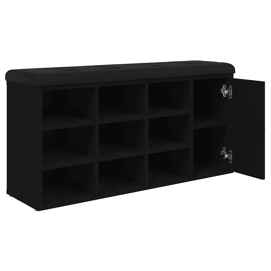 Banc à chaussures noir 102x32x50 cm bois d'ingénierie - 8
