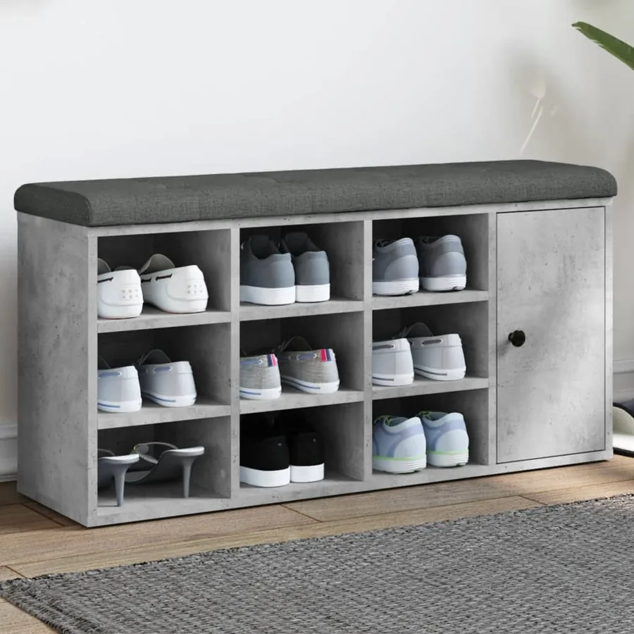 Banc à chaussures gris béton 102x32x50 cm bois d'ingénierie