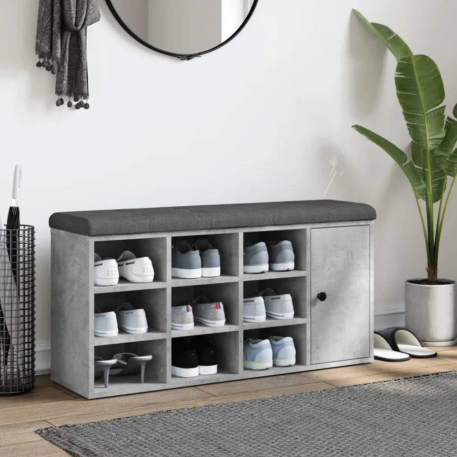 Banc à chaussures gris béton 102x32x50 cm bois d'ingénierie - 3