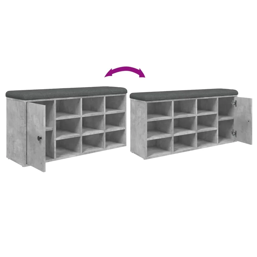 Banc à chaussures gris béton 102x32x50 cm bois d'ingénierie - 9