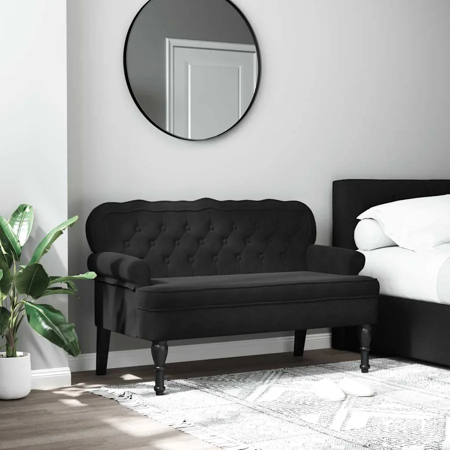 Banc avec dossier Noir 119,5x64,5x75 cm Velours