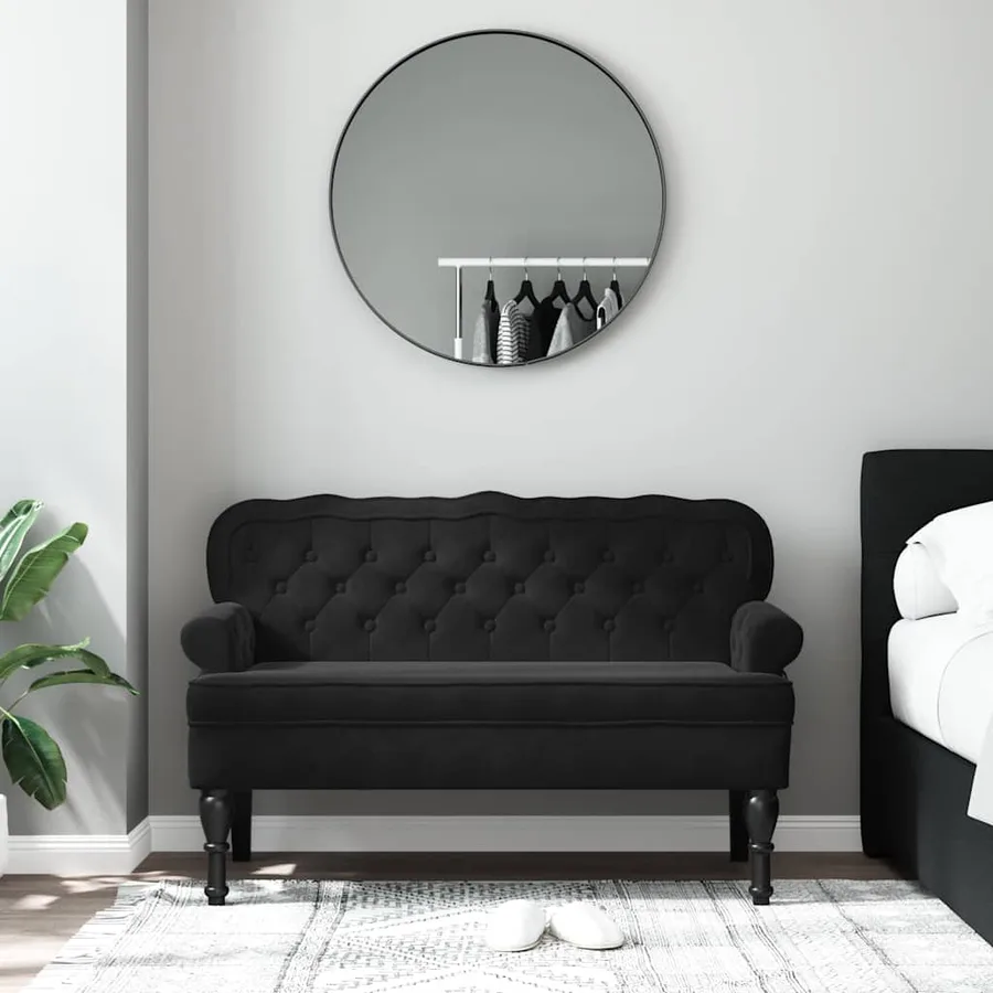 Banc avec dossier Noir 119,5x64,5x75 cm Velours - 3
