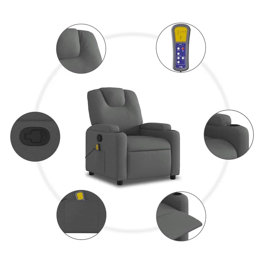 Fauteuil inclinable de massage gris foncé tissu - 6